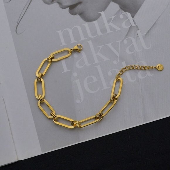 New Chain Gold Link Bracelet, Simple Thick Dainty Gold Chain Bracelet - Picture 2 of 3